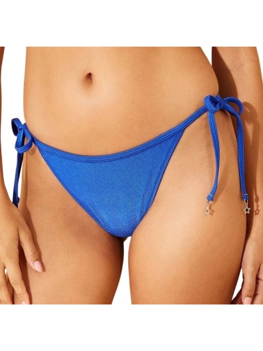 NWT Wild Fable Blue Shiny Ribbed High Leg Cheeky Bikini Bottom - Size: XL